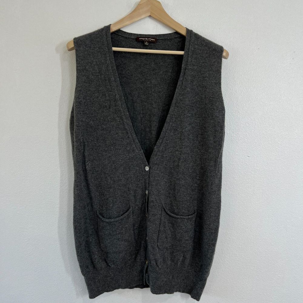 Adrienne Vittadini Studio Women's Wool & Cashmere Vest Button Up Pockets Gray XL
